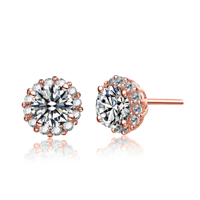 Stud Earrings for Yoga Session -Genevive Stylish 18K Rose Gold Plated Pave Stud Earrings