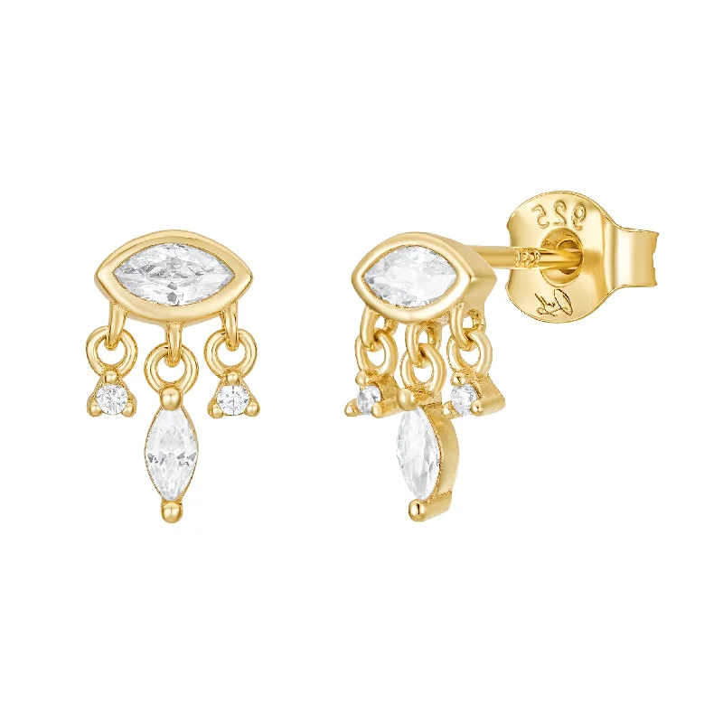 Maximalist Stud Earrings for Bling -Gold Dangle Evil Eye Stud Earrings