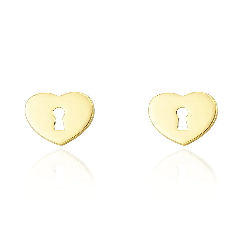 Stud Earrings with Filigree -Gold Heart Padlock Stud Earrings