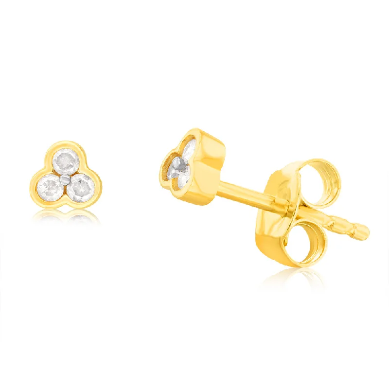 Stud Earrings with Abstract Designs -Gold Plated Sterling Silver 1/10 Carat Diamond Stud Earrings