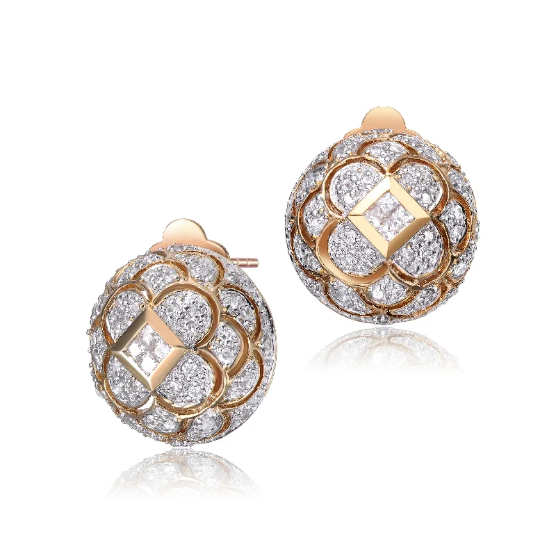 Lightweight Stud Earrings for All Day -Gold-Plated Sterling Silver Cubic Zirconia Floral Stud Earrings