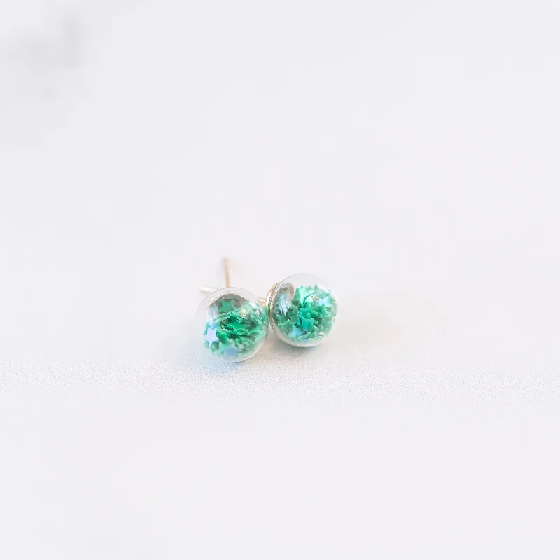 Screw Back Stud Earrings for Security -Green | Mini Star Confetti Stud Earrings