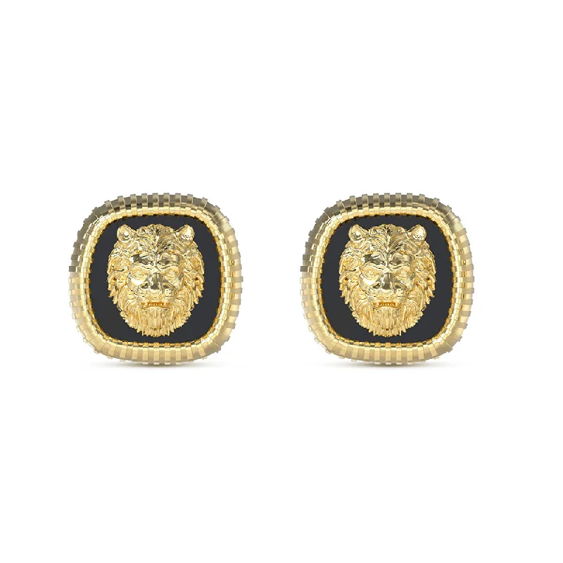 Ethnic Stud Earrings with Tribal Design -Guess Men's Jewellery Gold-Plated Stainless-Steel Lion 13mm Stud Earrings