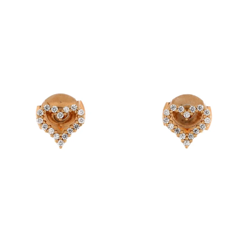 Stud Earrings for Fitness Activities -Heart Stud Earrings 18K Rose Gold and Diamonds Extra Mini