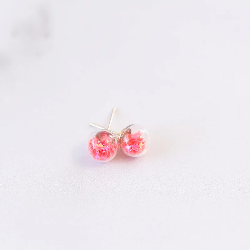 Push Back Stud Earrings for Convenience -Hot Pink | Mini Star Confetti Stud Earrings