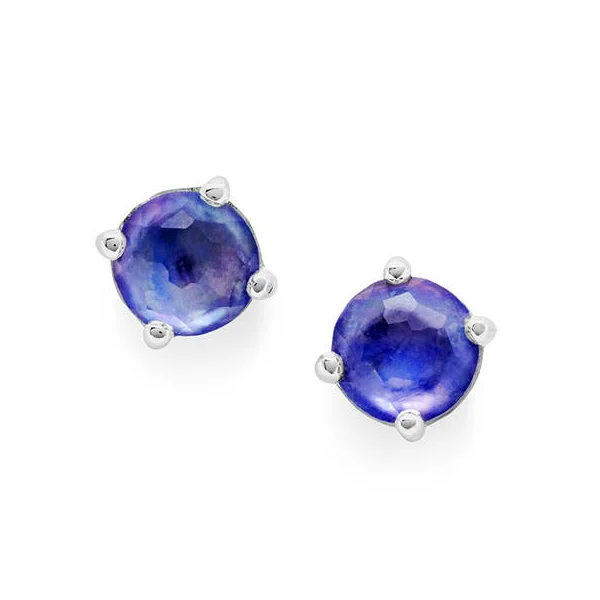 Retro Stud Earrings for Nostalgia -IPPOLITA Rock Candy Mini Stud Earrings in Lapis, Clear Quartz, and Mother-of-Pearl Triplet