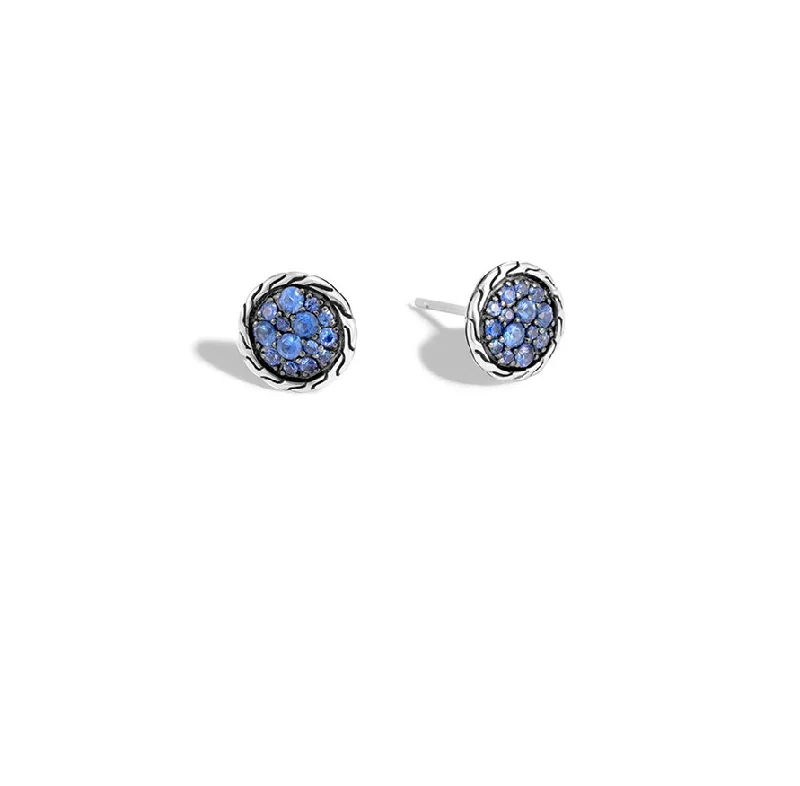 Hypoallergenic Stud Earrings for Sensitive -John Hardy Classic Chain Sterling Silver Blue Sapphire Round Stud Earrings