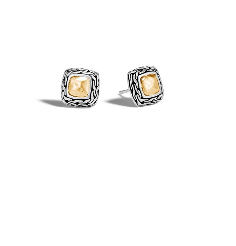 Round Stud Earrings for Classic -John Hardy Classic Chain Yellow Gold and Silver Hammered Stud Earrings