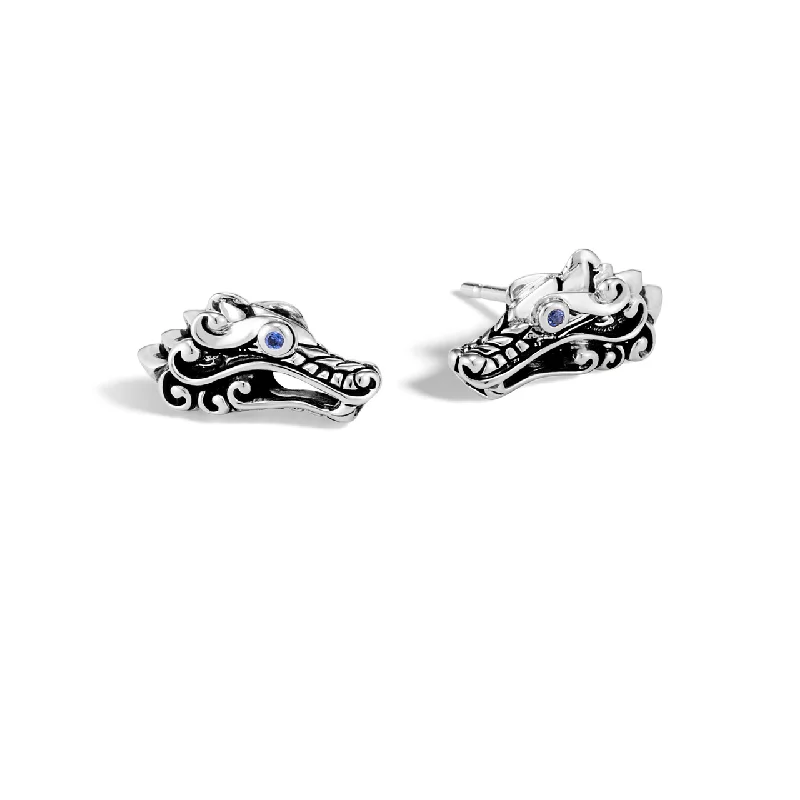 Large Stud Earrings for Statement -John Hardy Legends Naga Sterling Silver Stud Earrings with Blue Sapphire Eyes