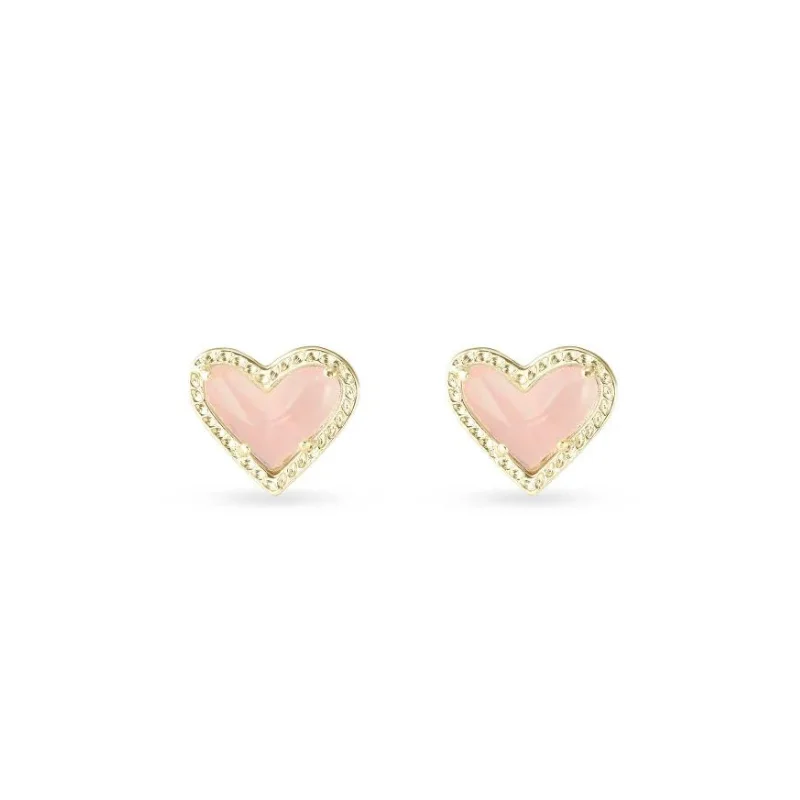 Stud Earrings for Engagement Party -Kendra Scott | Ari Heart Gold Stud Earrings in Rose Quartz