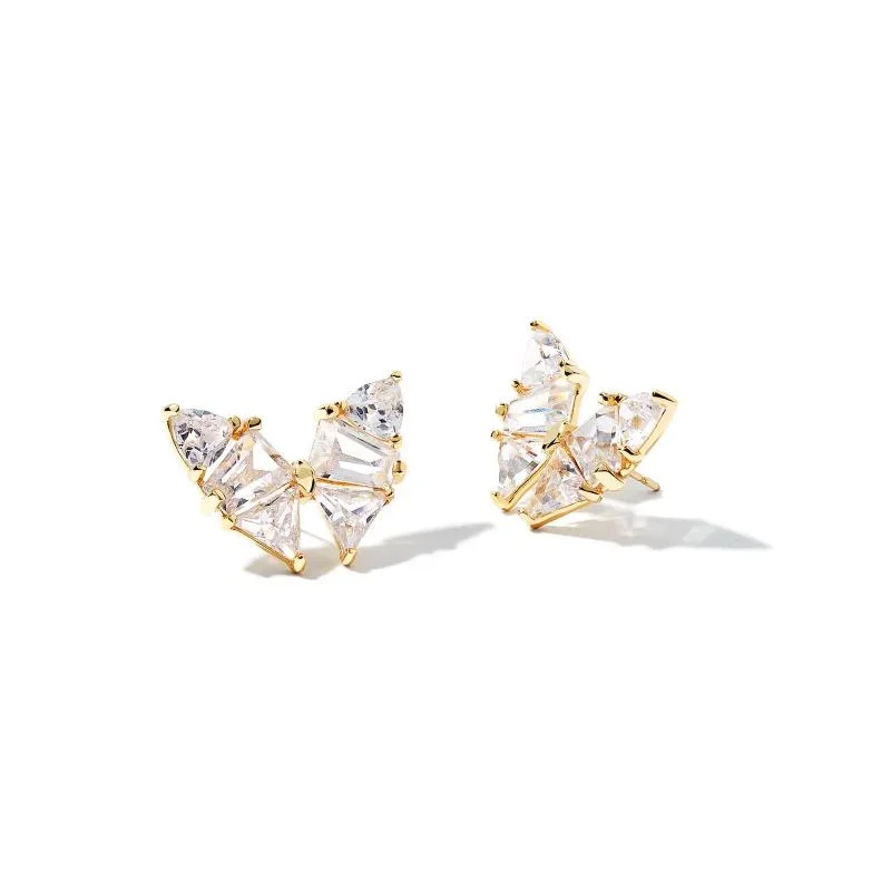 Double Stud Earrings for Impact -Kendra Scott | Blair Gold Butterfly Stud Earrings in White Crystal