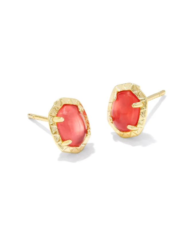 Stud Earrings for Evening Gown -Kendra Scott Daphne Stud Earrings Gold Coral Pink Mother Of Pearl