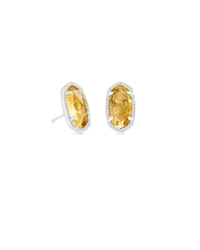 Stud Earrings with Vine Designs -Kendra Scott  Ellie Stud Earrings Rhodium Orange Citrine Quartz