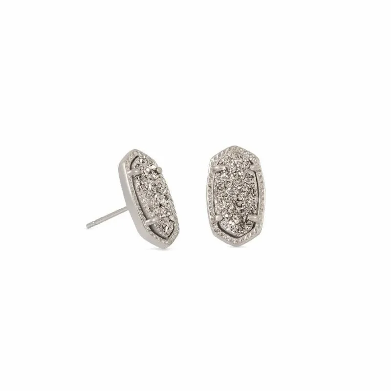 Stud Earrings with Textured Surface -Kendra Scott | Ellie Silver Stud Earrings in Platinum Drusy