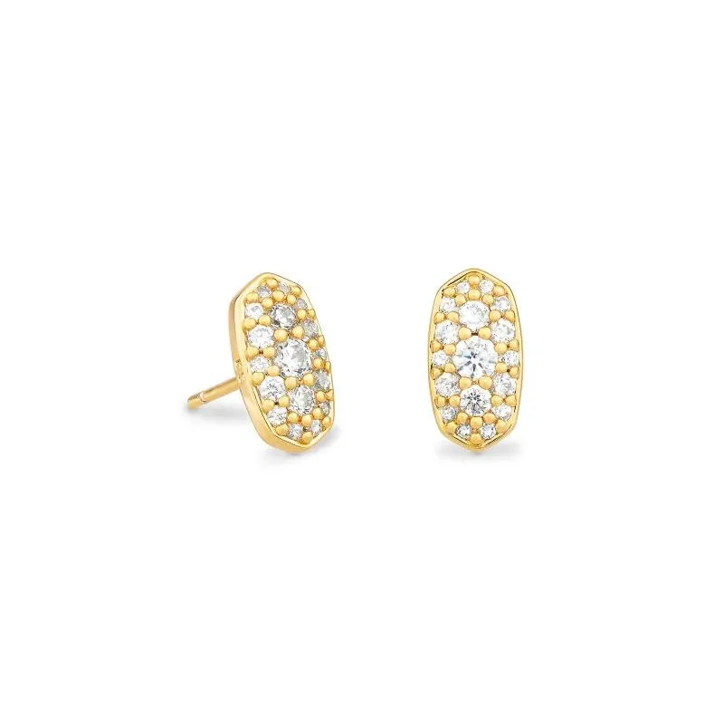 Stud Earrings with Crystals -Kendra Scott | Grayson Gold Stud Earrings in White Crystal