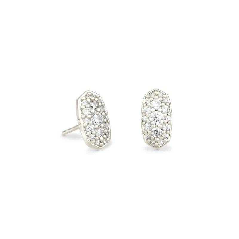 Stud Earrings for Wedding Ceremony -Kendra Scott | Grayson Silver Stud Earrings in White Crystal