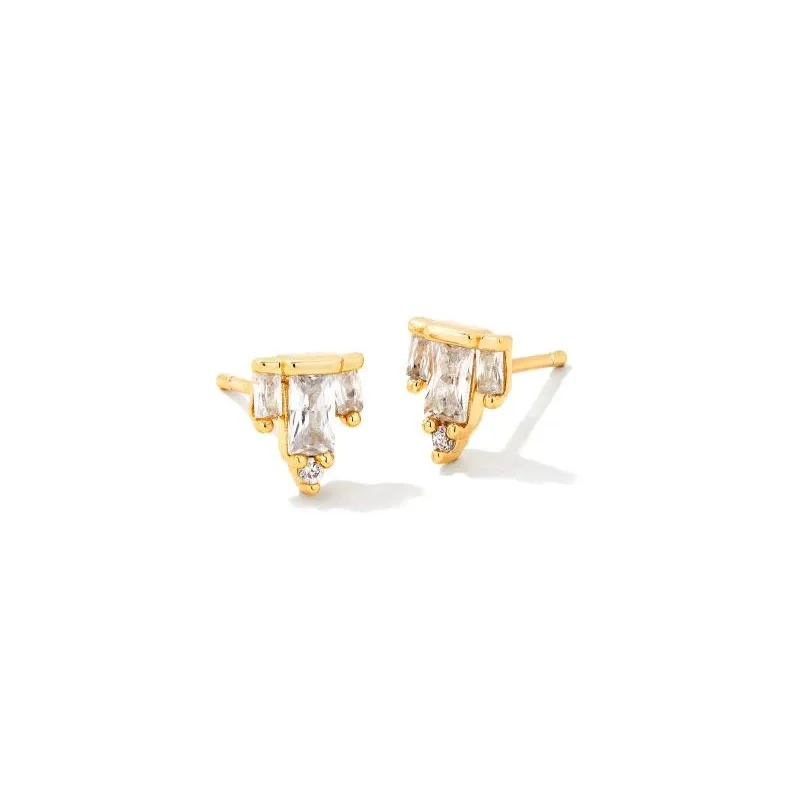 Triple Stud Earrings for Layered -Kendra Scott | Juliette Gold Stud Earrings in White Crystal