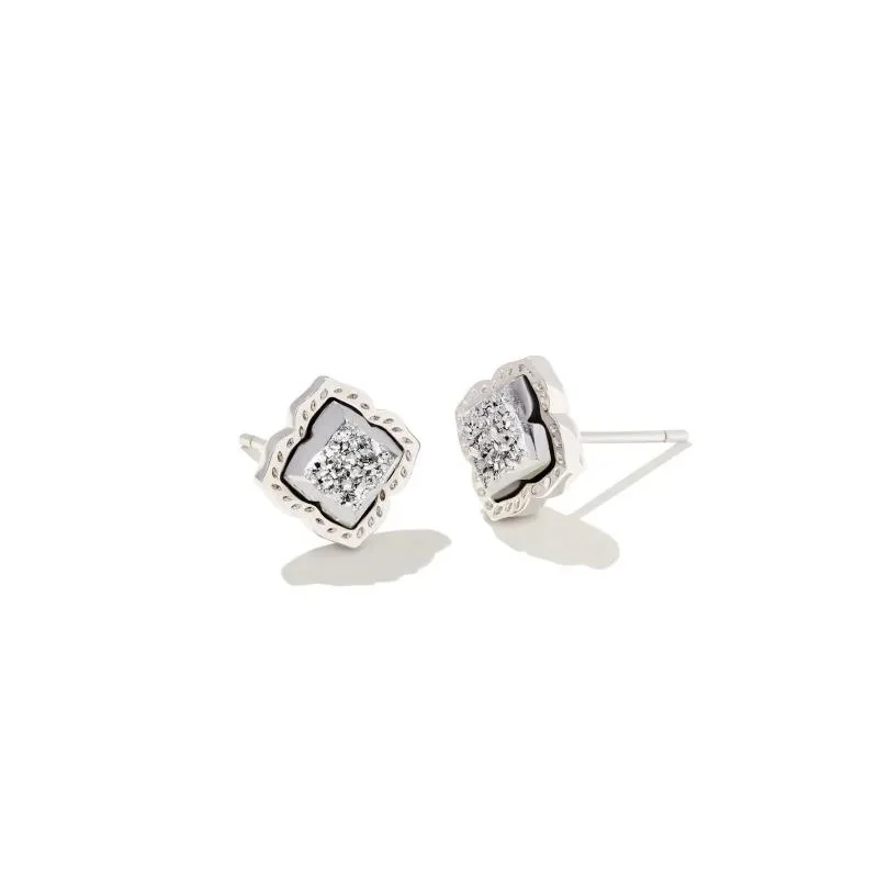 Multi Stud Earrings with Chains -Kendra Scott | Mallory Silver Stud Earrings in Platinum Drusy