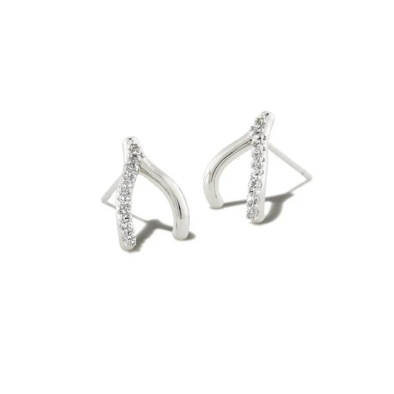 Stud Earrings with Etching -Kendra Scott | Wishbone Silver Stud Earrings in White Crystal