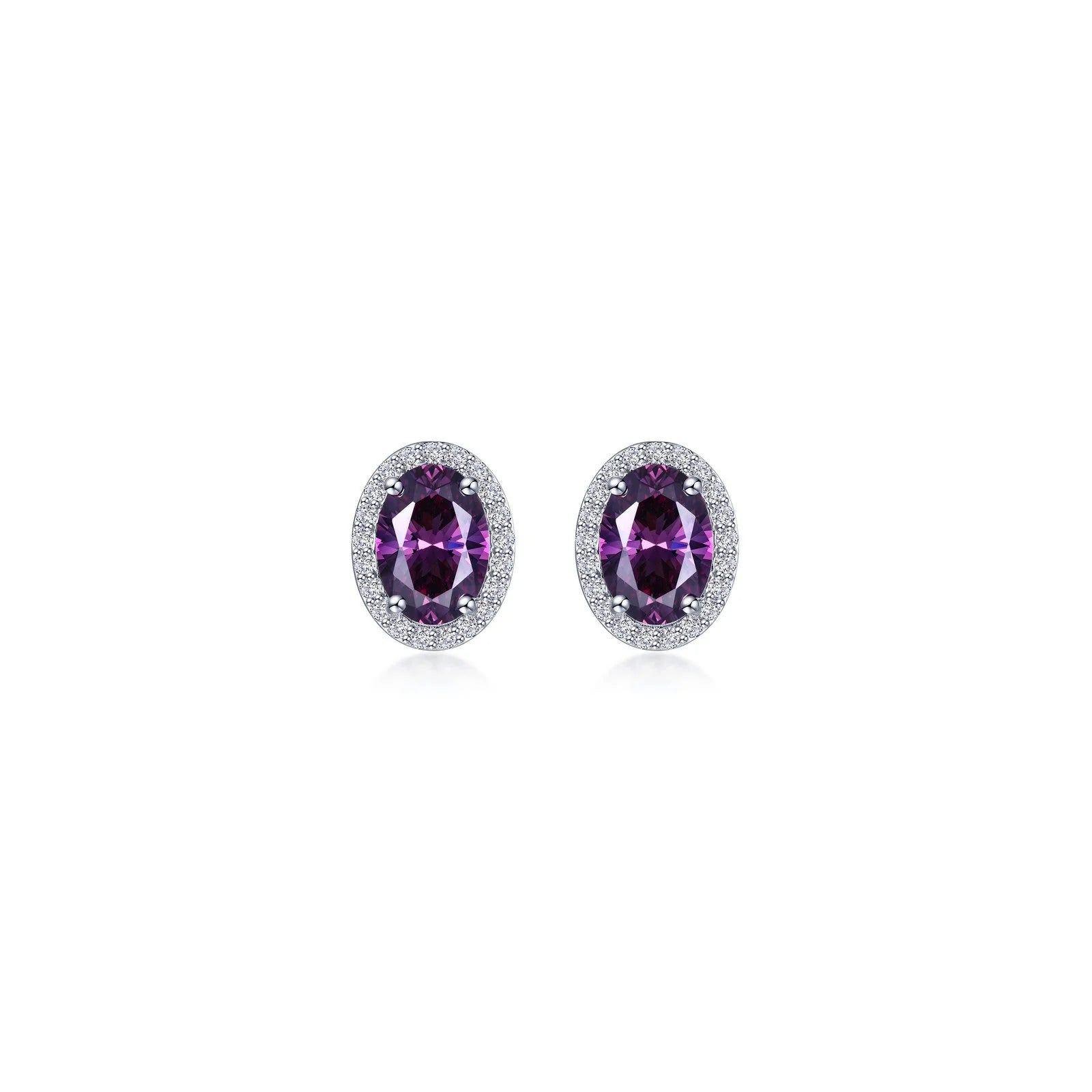 Stud Earrings with Abstract Designs -Lafonn Simulated Diamond & Amethyst Oval Halo Stud Earrings E0623AMP