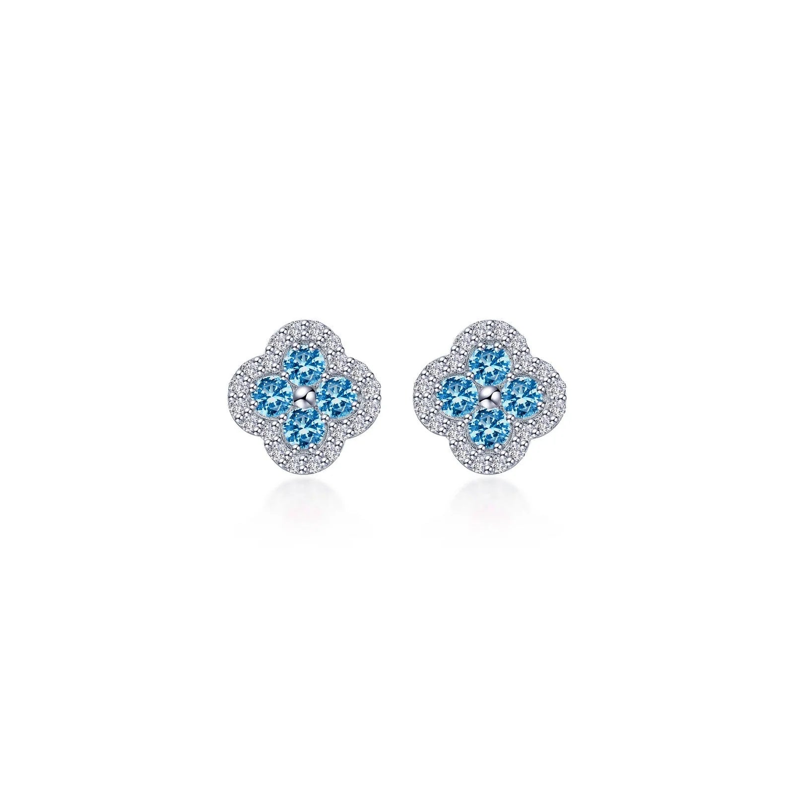 Stud Earrings for Anniversary -Lafonn Simulated Diamond & Blue Topaz Clover Halo Stud Earrings E0610BTP00