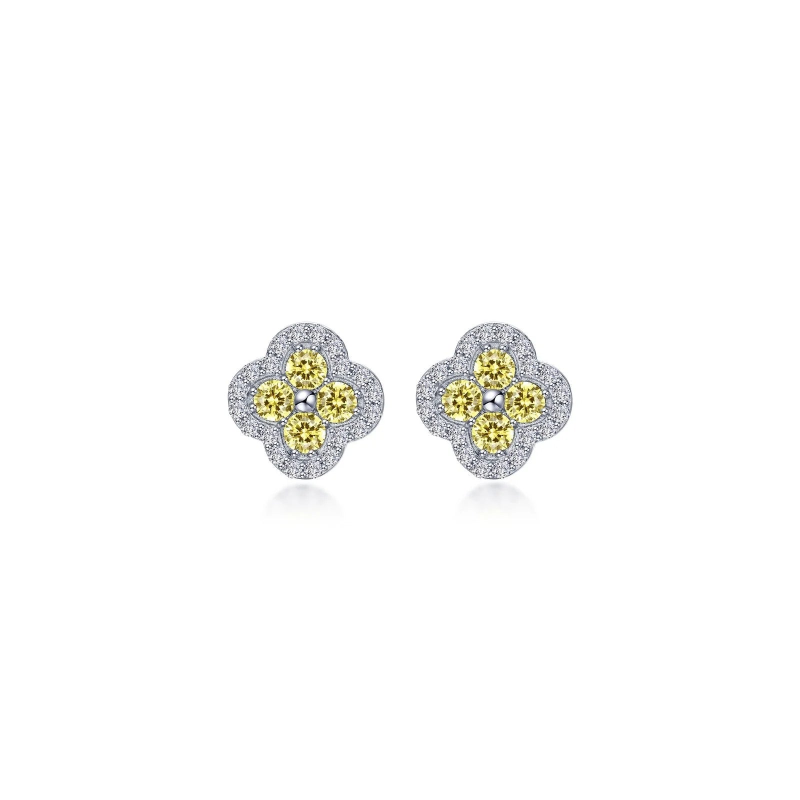 Stud Earrings for Birthday Celebration -Lafonn Simulated Diamond & Canary Clover Halo Stud Earrings E0610CAP00