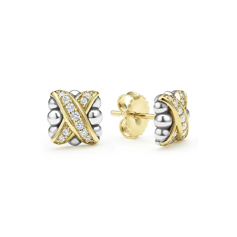 Waterproof Stud Earrings for Outdoor -LAGOS Embrace Two-Tone X Diamond Stud Earrings