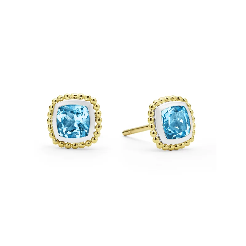 Stud Earrings with Gemstones and Beads -LAGOS Rittenhouse Swiss Blue Topaz Caviar Stud Earrings