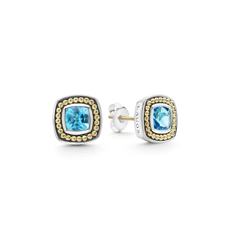 Stud Earrings with Etching -LAGOS Rittenhouse Swiss Blue Topaz Stud Earrings