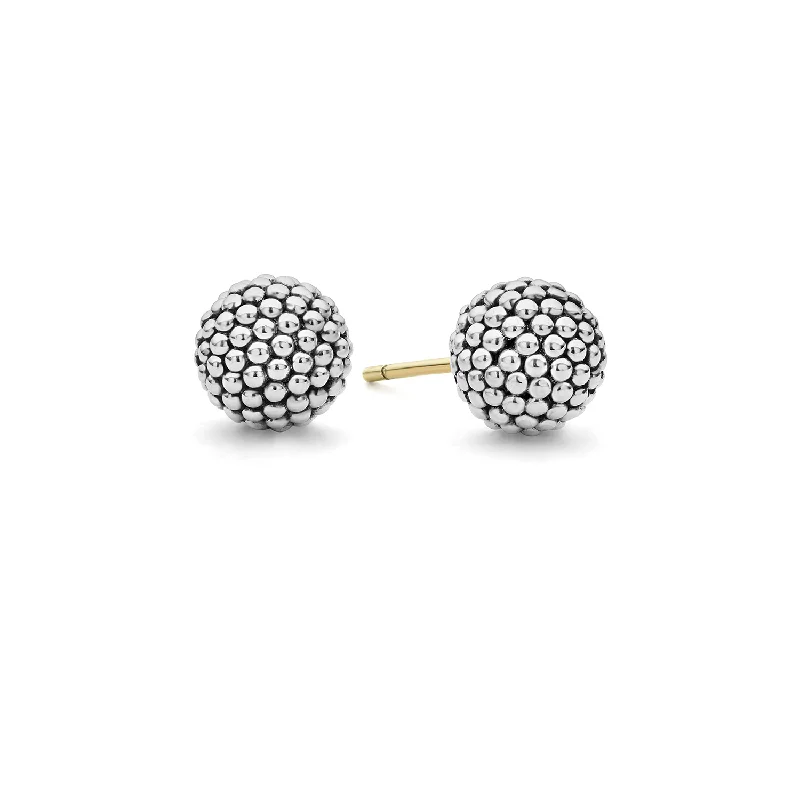 Stud Earrings with Textured Surface -LAGOS Signature Caviar Beaded Silver Stud Earrings