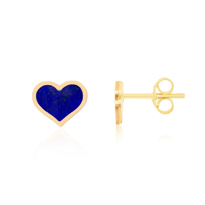 Stud Earrings for Wellness Routine -Large Lapis Heart Stud Earrings