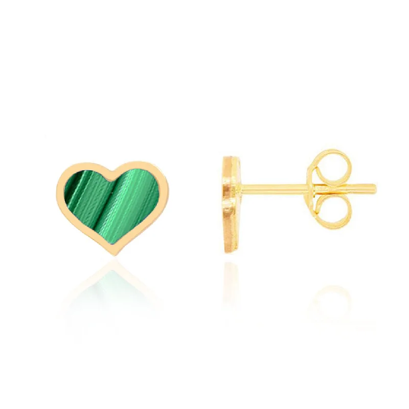 Stud Earrings for Bridesmaids Look -Large Malachite Heart Stud Earrings