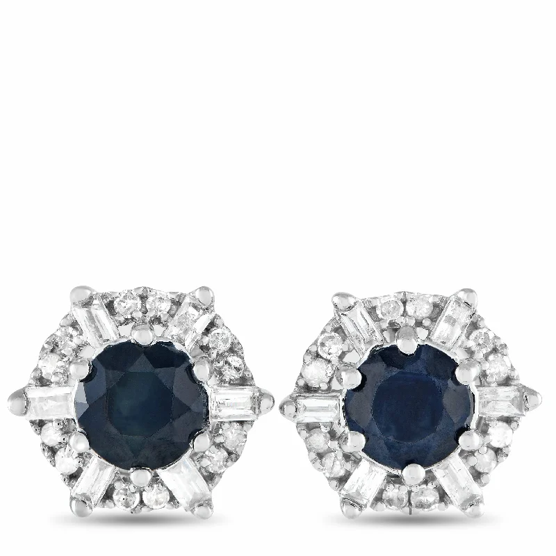 Hypoallergenic Stud Earrings for Sensitive -LB Exclusive 14K White Gold 0.15ct Diamond and Sapphire Stud Earrings ER28419