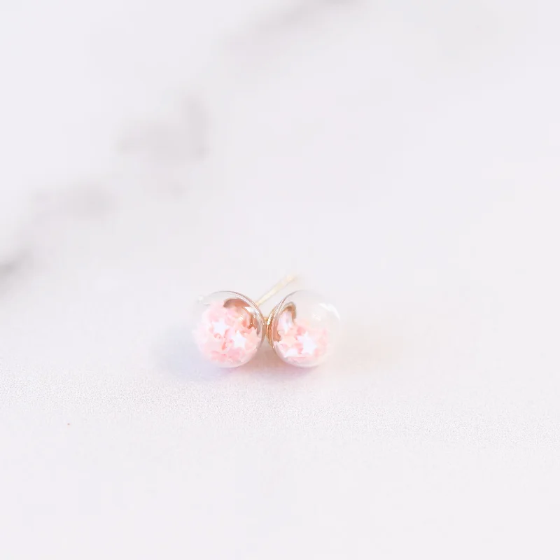 Clip On Stud Earrings for Non Pierced -Light Pink | Mini Star Confetti Stud Earrings