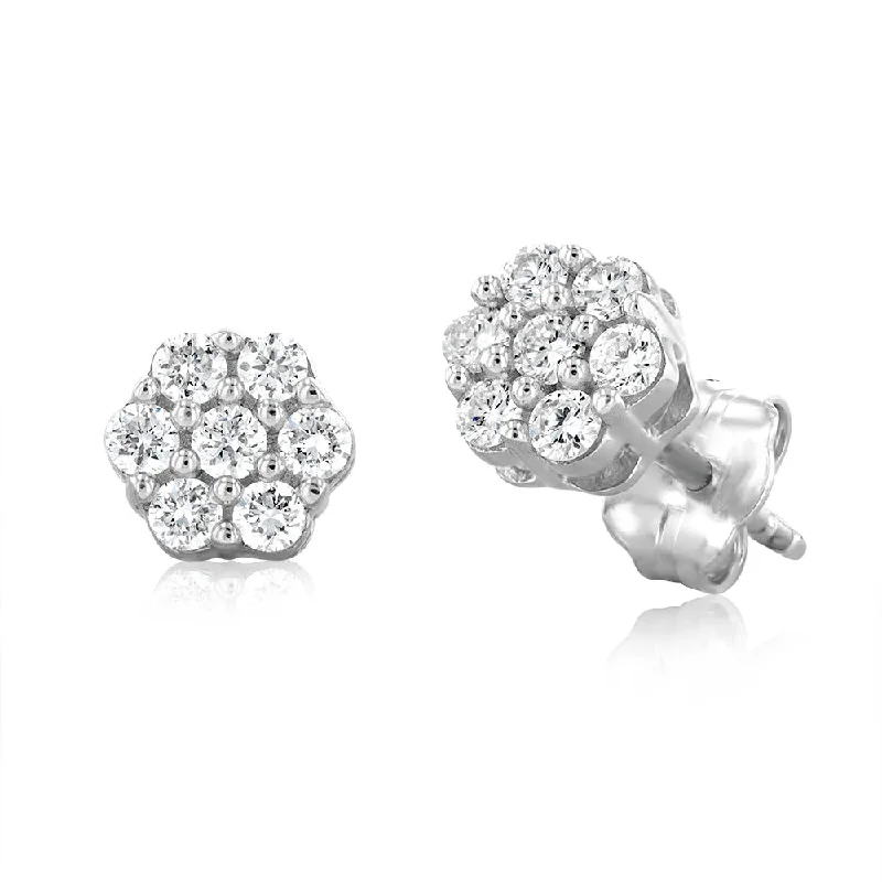 Stud Earrings with Leaf Motifs -Luminesce Lab Grown 1/4 Carat Flower shaped Diamond Stud Earrings in Sterling silver