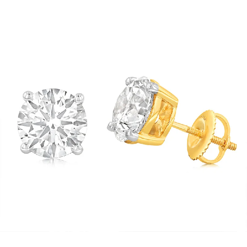 Star Shaped Stud Earrings for Charm -Luminesce Lab Grown 4 Carat Solitaire Diamond Stud Earrings in 14ct Yellow Gold