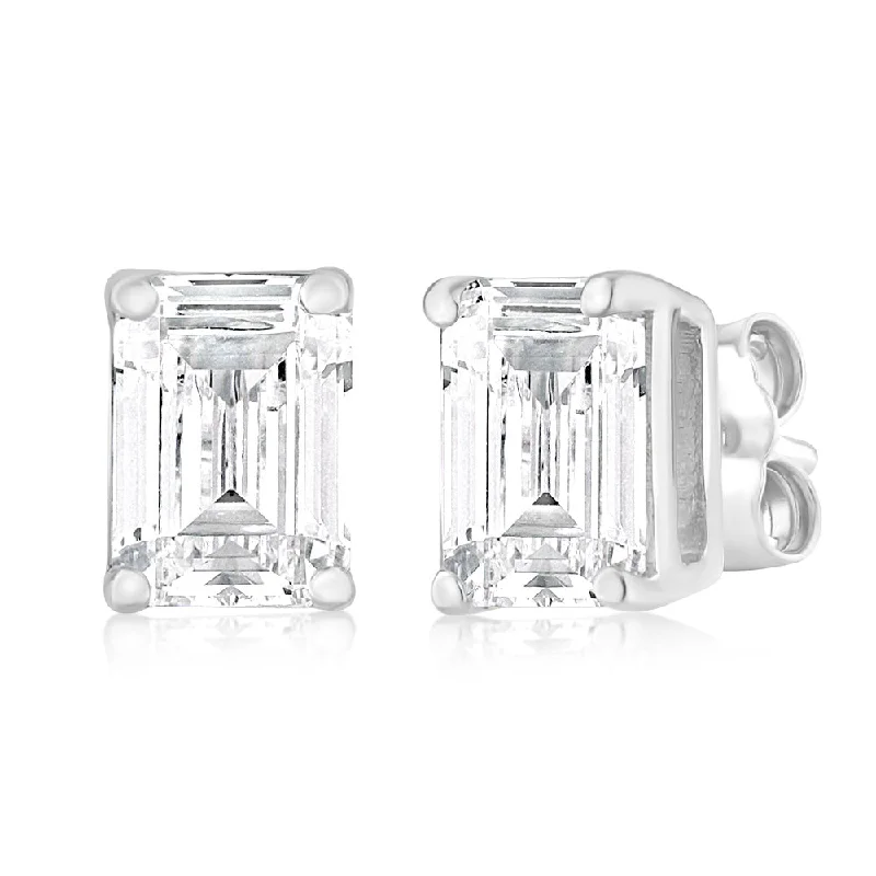 Round Stud Earrings for Classic -Luminesce Lab Grown Emerald Shaped 1 Carat Diamond Stud Earrings in 14ct White Gold