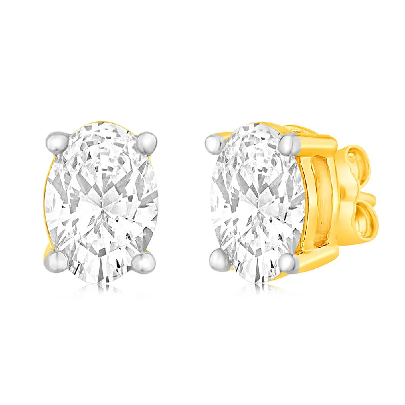 Stud Earrings with Vine Designs -Luminesce Lab Grown Oval Cut 1 Carat Diamond Stud Earrings in 14ct Yellow Gold