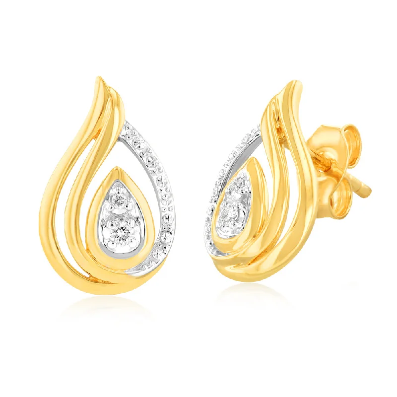 Stud Earrings with Chevron Designs -Luminesce Lab Grown Pear Shaped Stud Earrings With 4 Diamonds in 9ct Yellow Gold