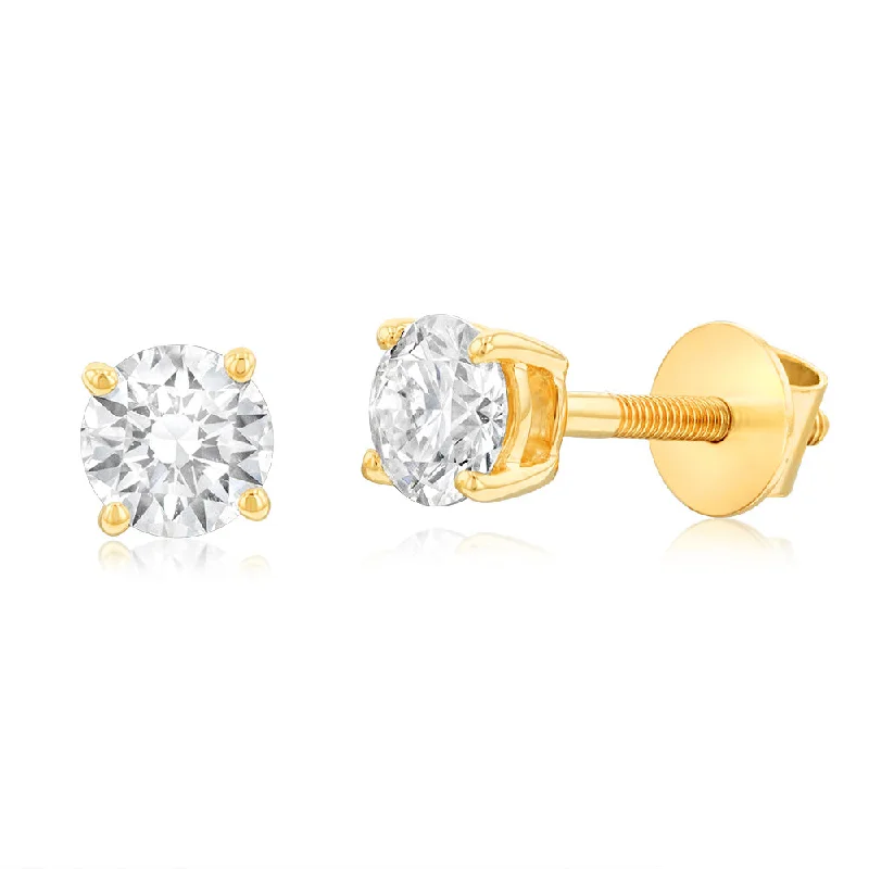 Gold Stud Earrings for Women -Luminesce Lab Grown Solitaire Stud Earrings in 3/4 Carat Diamond in Yellow Gold