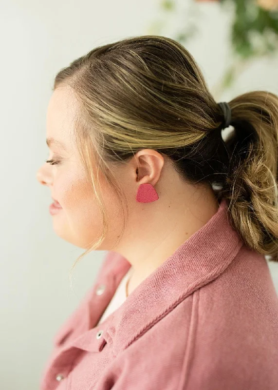 Vintage Stud Earrings with Patina -Magenta Clay Stud Earrings