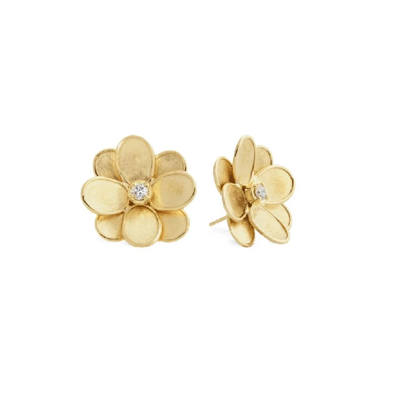 Stud Earrings for Casual Outfit -Marco Bicego Petali 18K Yellow Gold Hand-Engraved Flower Stud Earrings with Diamond Accents