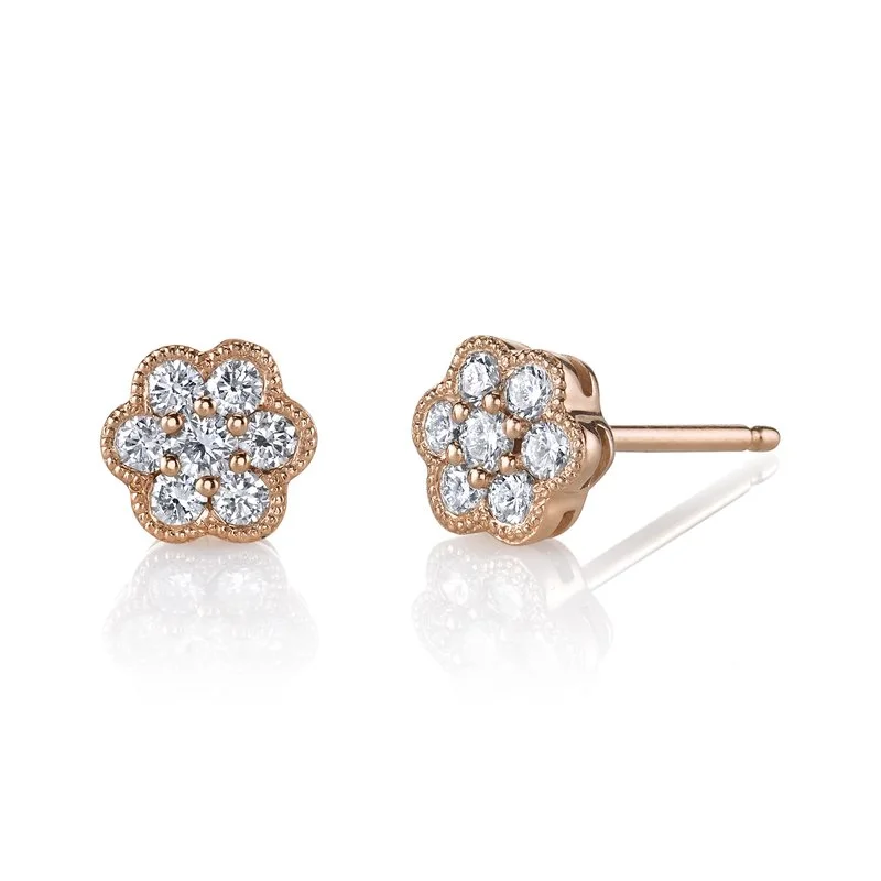 Stud Earrings for Concert Look -14K Rose Gold 0.36ct. Diamond Floral Blossom Stud Earrings