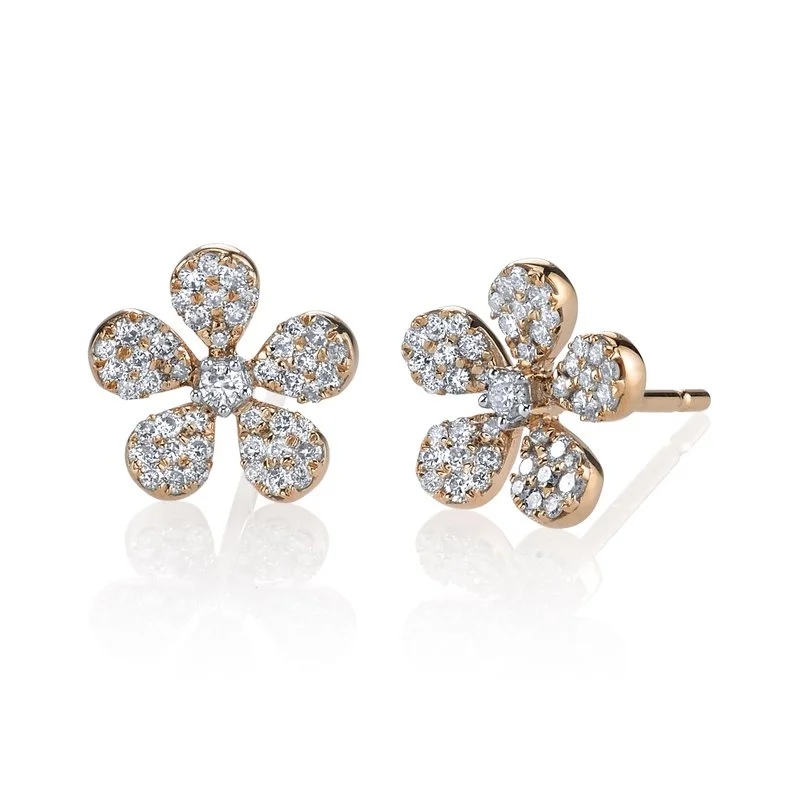 Stud Earrings for Party Look -14K Rose Gold 0.22ct. Diamond Floral Accent Stud Earrings