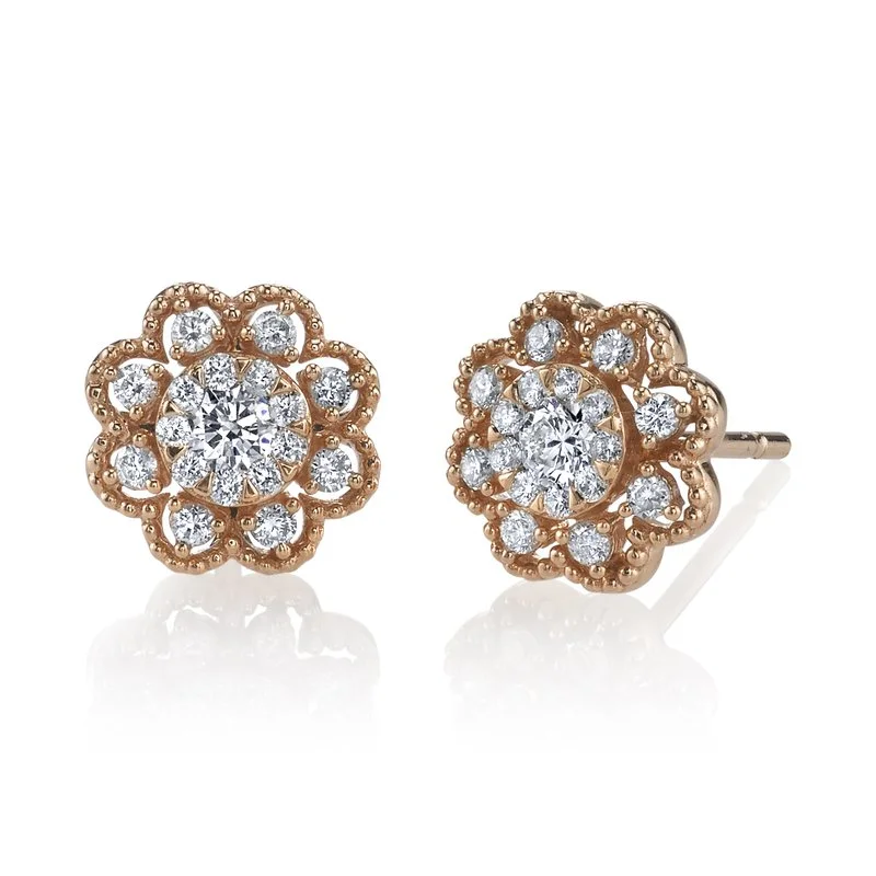 Stud Earrings for Casual Outfit -14K Rose Gold 0.42ct. Diamond Floral Accent Stud Earrings