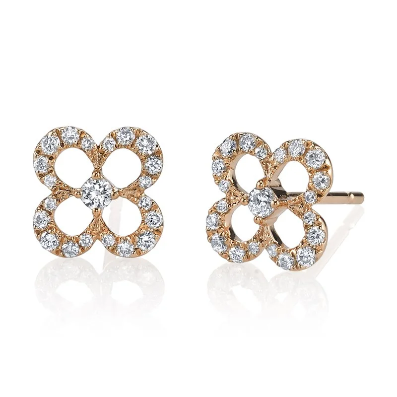 Stud Earrings for Formal Attire -14K Rose Gold 0.28ct. Diamond Floral Accent Stud Earrings