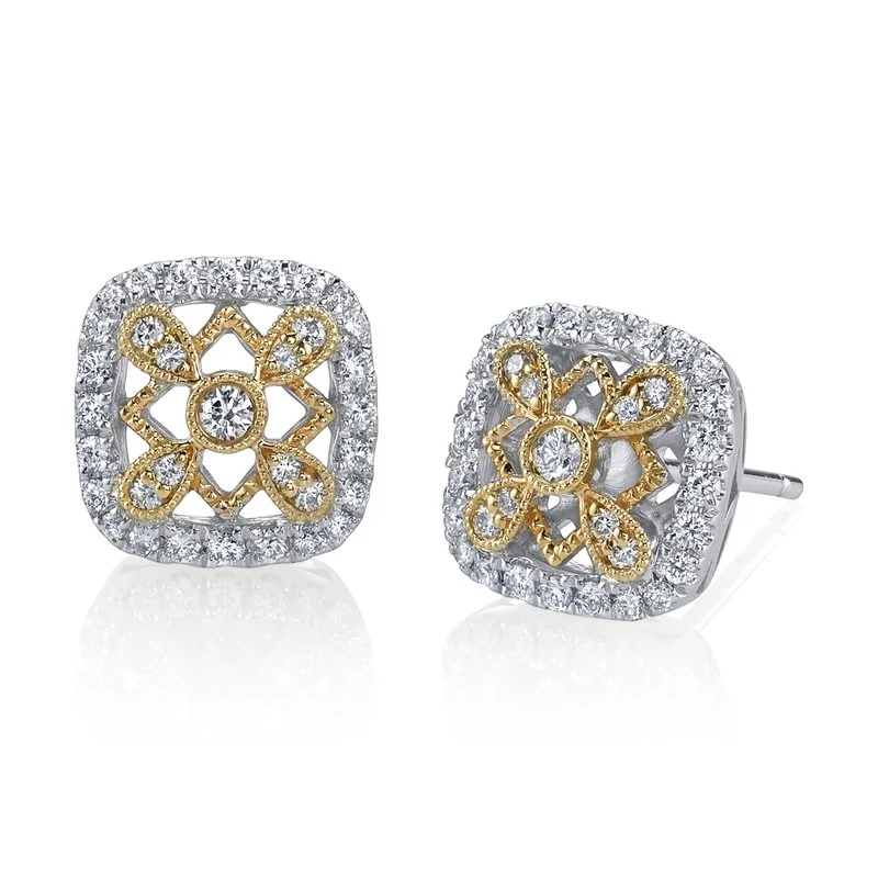 Stud Earrings for Evening Gown -14K Two-Tone Gold 0.40ct. Filigree Design Diamond Stud Earrings