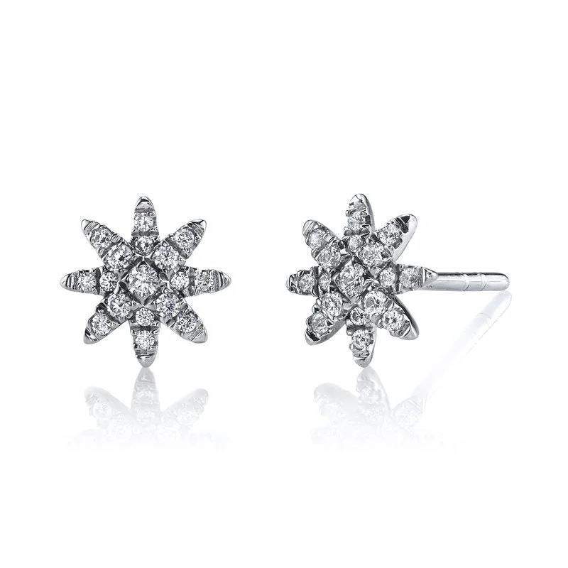 Stud Earrings with Gemstones and Beads -14K White Gold 0.19ct. Diamond Starburst Stud Earrings