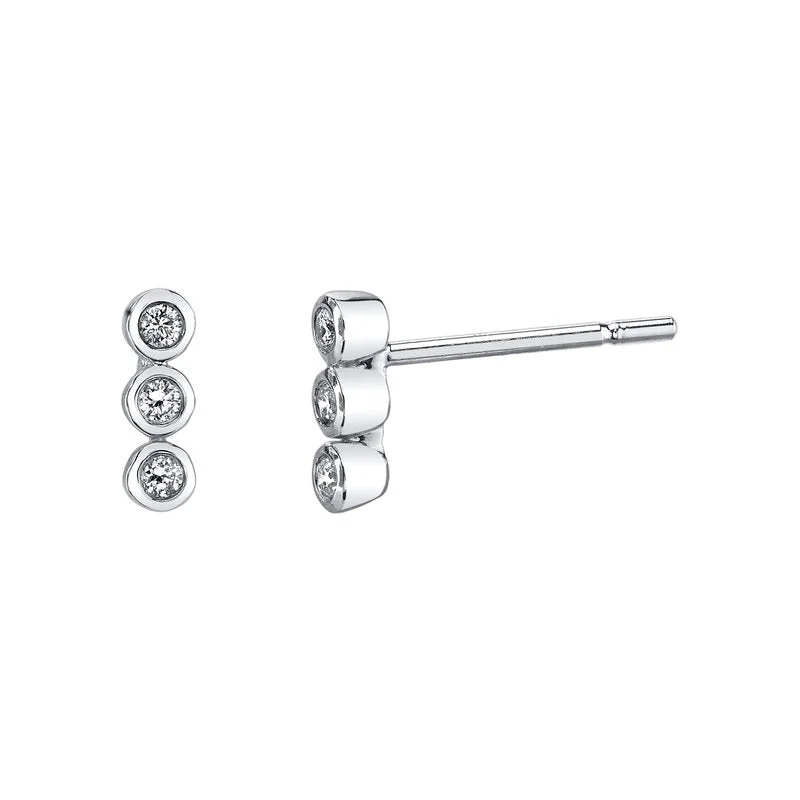 Stud Earrings for Anniversary -14K White Gold 0.07ct. Diamond Three Stone Bezel Set Stud Earrings