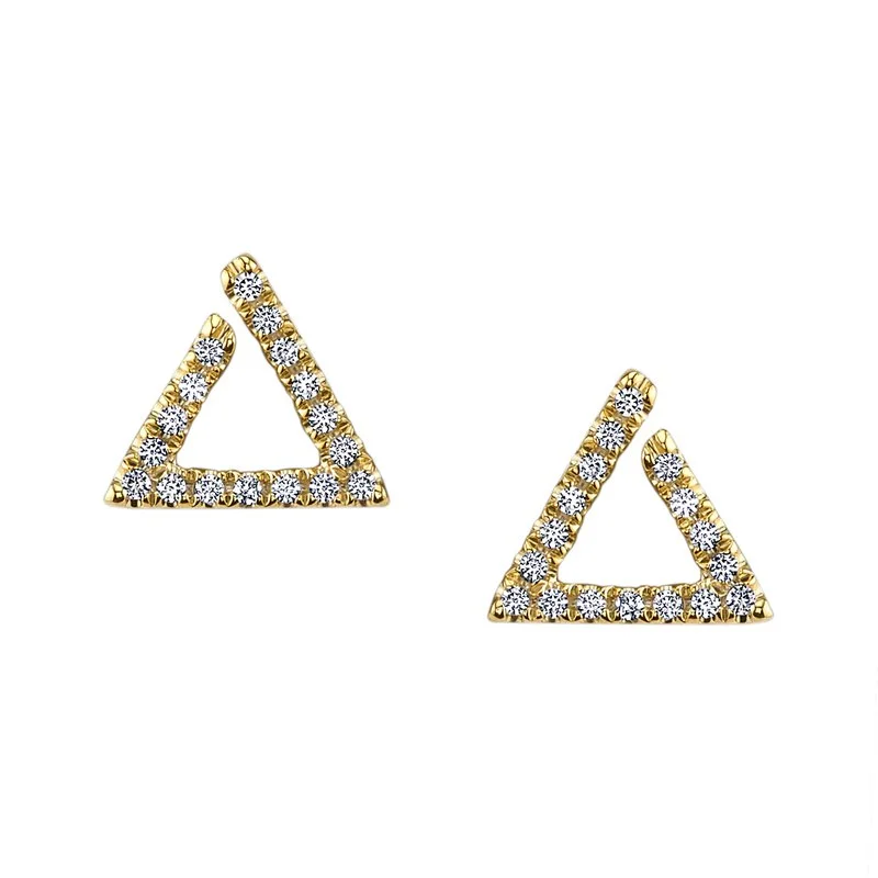 Stud Earrings for Graduation Day -14K Yellow Gold 0.14ct. Diamond Geometric Triangle Stud Earrings